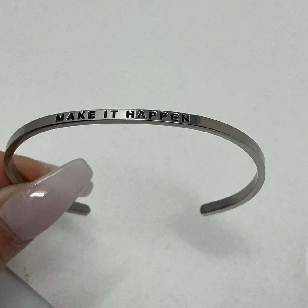 Set of 3 Inspirational Cuff Bracelets Silver Tone Motivational Mantra Bangle NEW